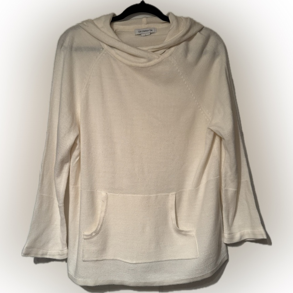 Liz Claiborne Sz Large Lightweight Sweater hoodie w/ ribbed accents, kangaroo
